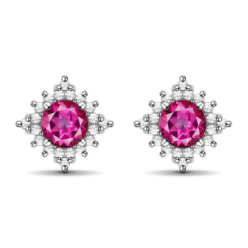 Dazzling Light Natural Round Pink Topaz Sterling Silver Stud Earrings